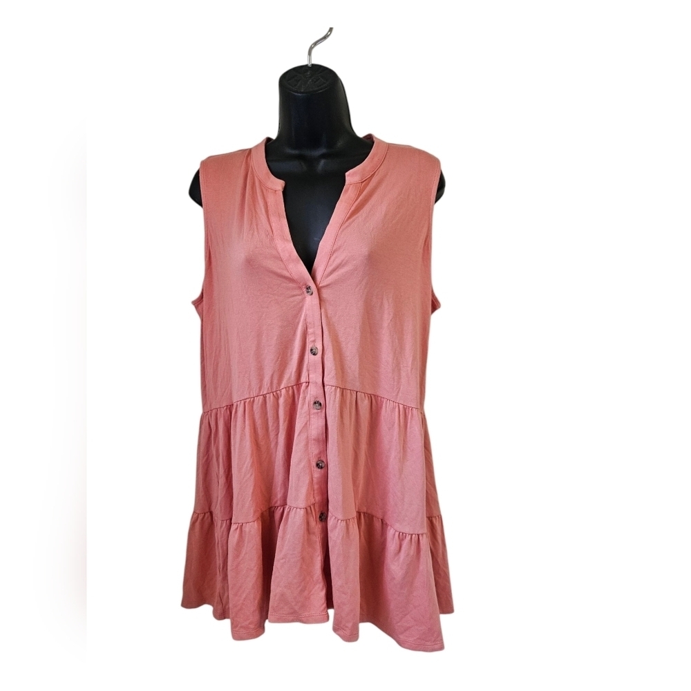 New Directions- Women's Size XL Sleeveless Melon Button-Down Blouse